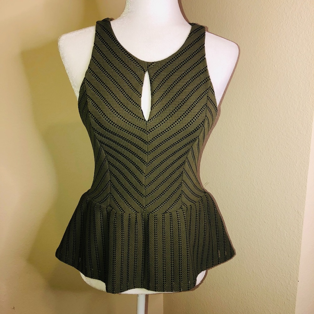 olive green eyelet peplum sleeveless top